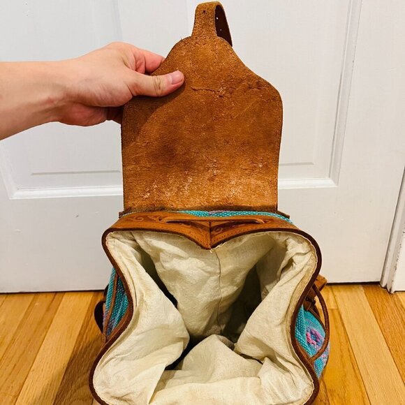 Vintage American Darling Backpack Hand Tooled Saddle Blanket Genuine Leather - Picture 4 of 16